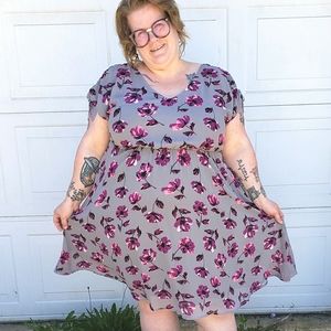 Torrid Grey Floral cold sholder skater dress